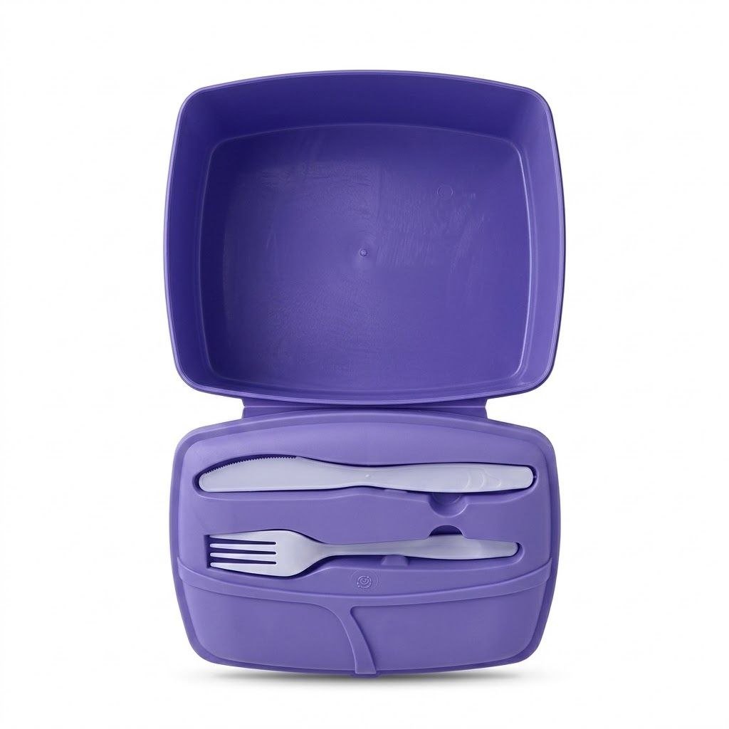 لانش بوكس بلاستيك مع أدوات طعام - Plastic Lunch Box with Cutlery