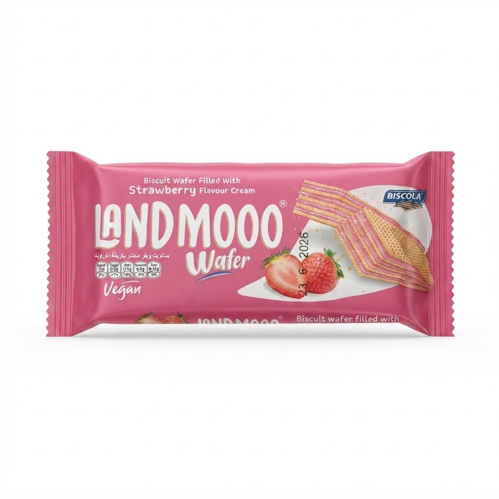 بسكويت ويفر لاندمو بكريمة الفراولة - Landmooo Strawberry Wafer
